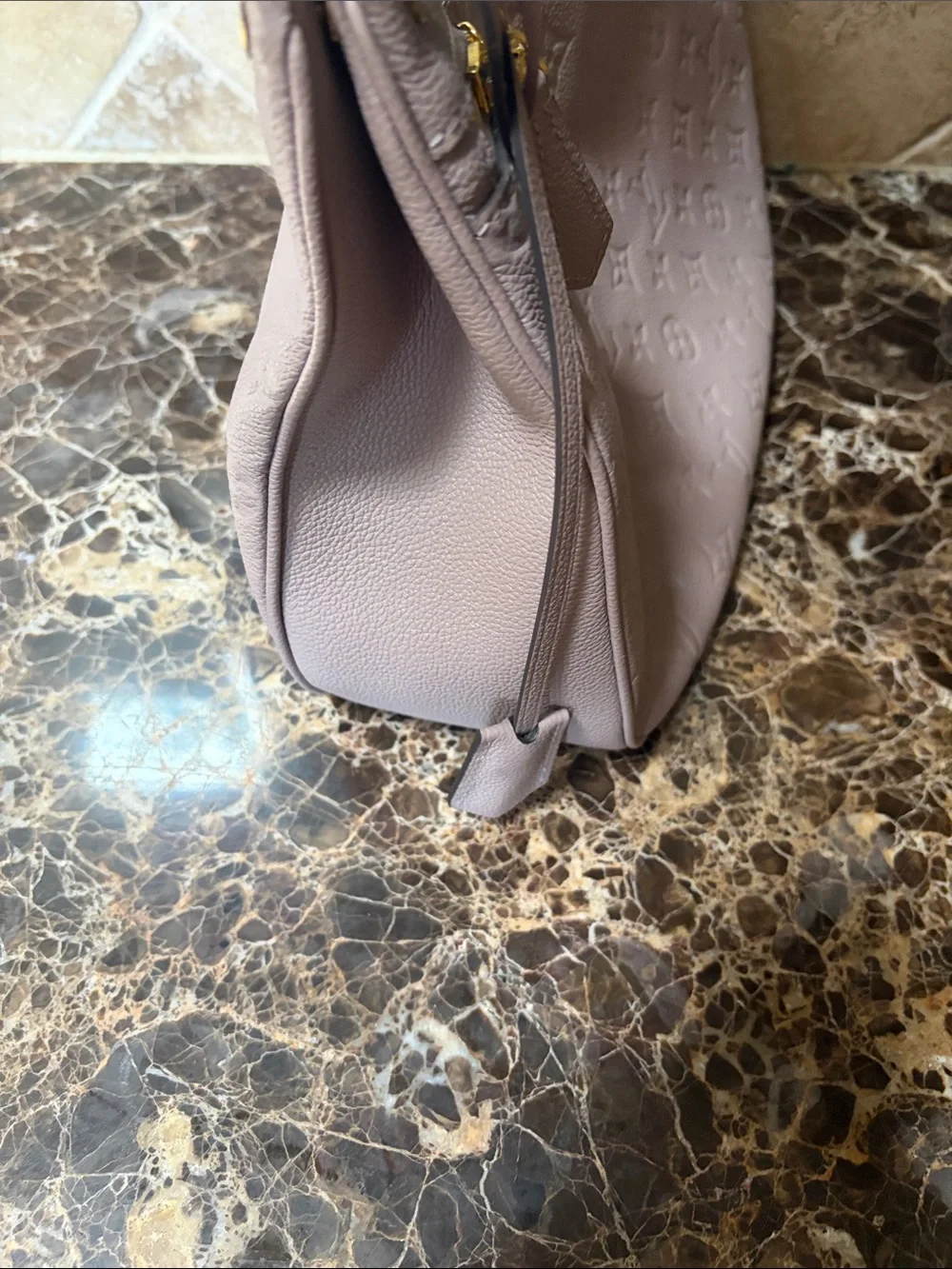 Louis Vuitton Taupe Empreinte Spontini Shoulder Bag with Gold Hardware.